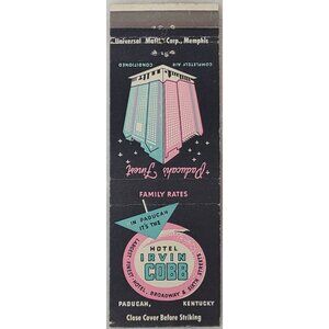 Front Strike Matchbook Cover Hotel Irvin Cobb Paducah KY Kentucky